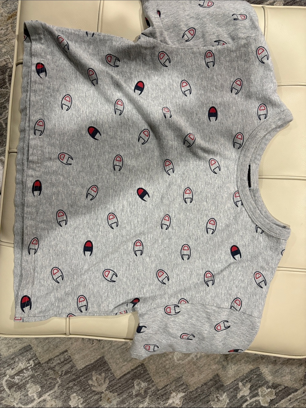 Champion Grey crop top with Red & Navy Logo Print